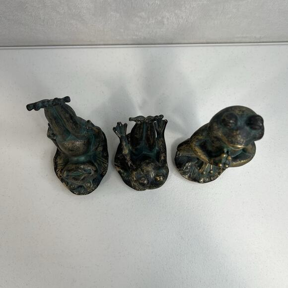 Yoga Frog Figures Posing Figurines Statue Green Gold Resin Zen Hippie - Picture 6 of 7